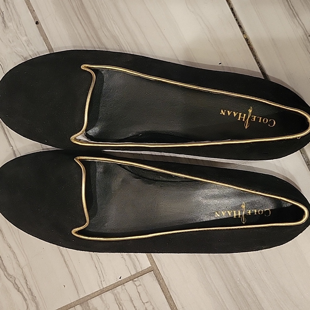 Cole Haan Black Loafers with Gold Trim - Picture 9 of 12